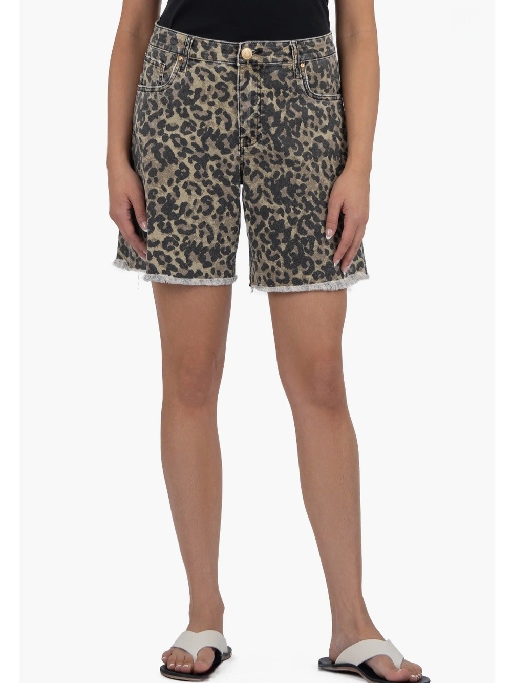 Kut From The Cloth Hailey Bermuda High Rise Jean Shorts Animal Print Size 6 NWT